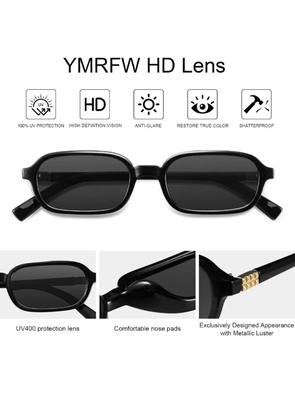 Trendy Retro Rectangular Sunglasses for Women - 90s Style, UV Protection, Small